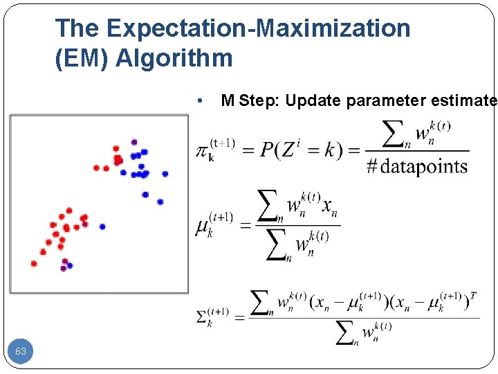 The Expectation-Maximization (EM) Algorithm • 63 M Step: Update parameter estimates 