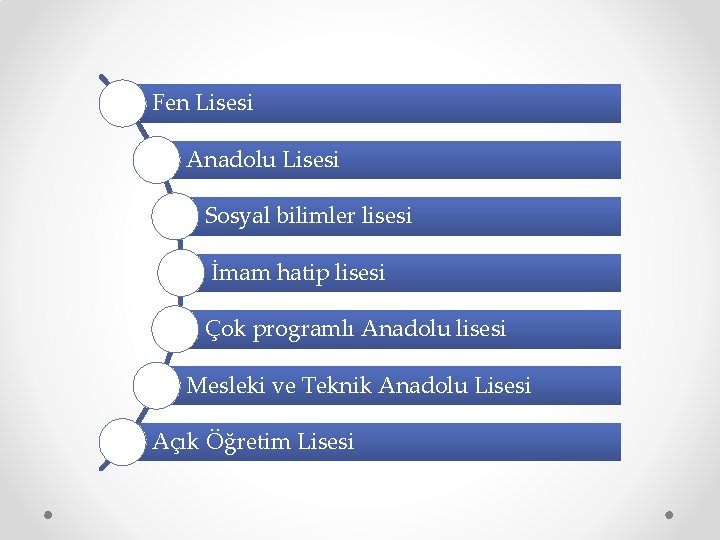 Fen Lisesi Anadolu Lisesi Sosyal bilimler lisesi İmam hatip lisesi Çok programlı Anadolu lisesi