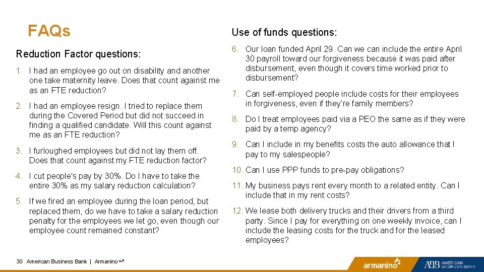 FAQs Reduction Factor questions: 1. I had an employee go out on disability and