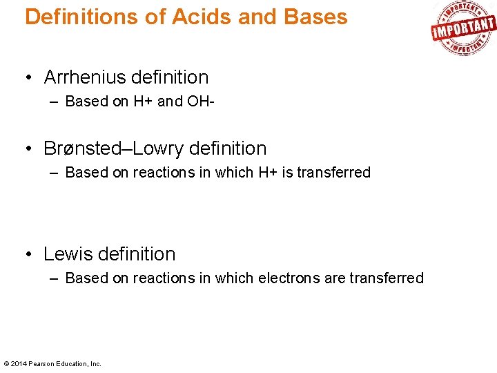 Definitions of Acids and Bases • Arrhenius definition – Based on H+ and OH-