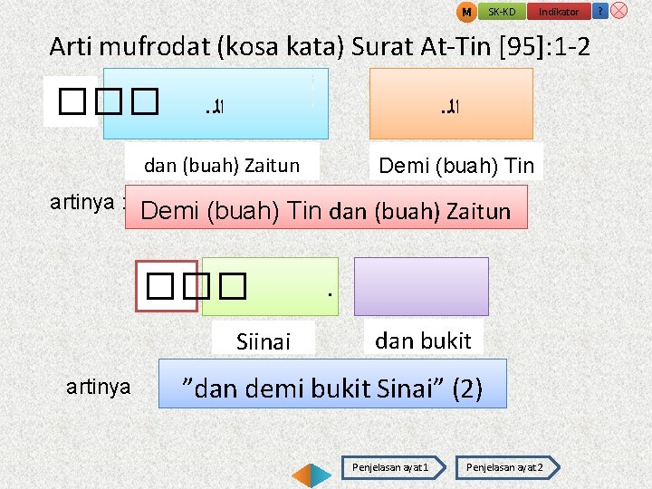 M SK-KD Indikator Arti mufrodat (kosa kata) Surat At-Tin [95]: 1 -2 ��� ﺍﻟ