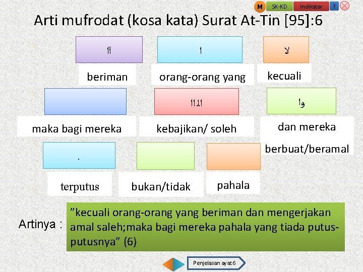 M SK-KD Indikator Arti mufrodat (kosa kata) Surat At-Tin [95]: 6 آﺍ ﺍ ﻻ