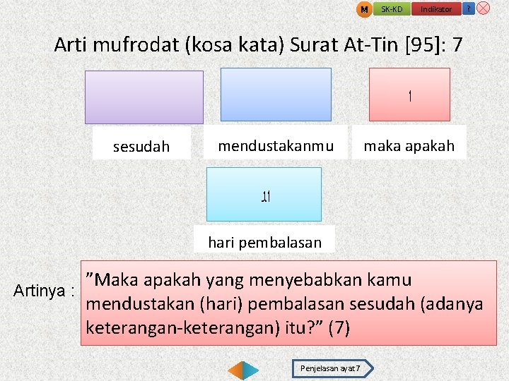 M SK-KD Indikator ? Arti mufrodat (kosa kata) Surat At-Tin [95]: 7 ﺍ sesudah