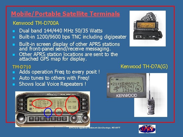 Mobile/Portable Satellite Terminals Kenwood TM-D 700 A n Dual band 144/440 MHz 50/35 Watts