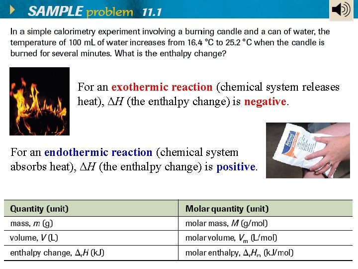 For an exothermic reaction (chemical system releases heat), ΔH (the enthalpy change) is negative.