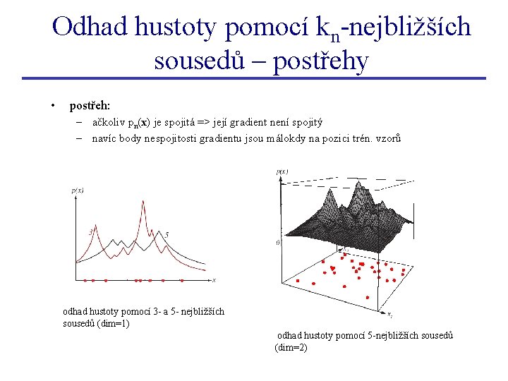 Odhad hustoty pomocí kn-nejbližších sousedů – postřehy • postřeh: – ačkoliv pn(x) je spojitá