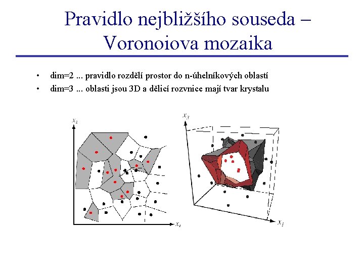 Pravidlo nejbližšího souseda – Voronoiova mozaika • • dim=2. . . pravidlo rozdělí prostor