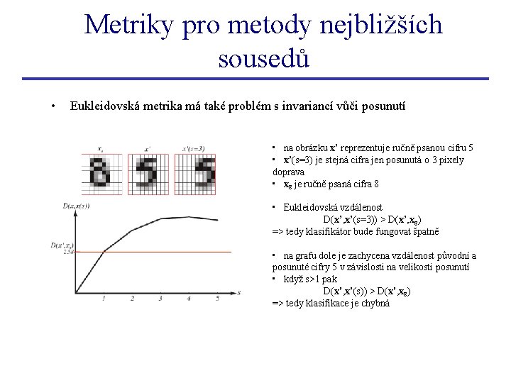 Metriky pro metody nejbližších sousedů • Eukleidovská metrika má také problém s invariancí vůči