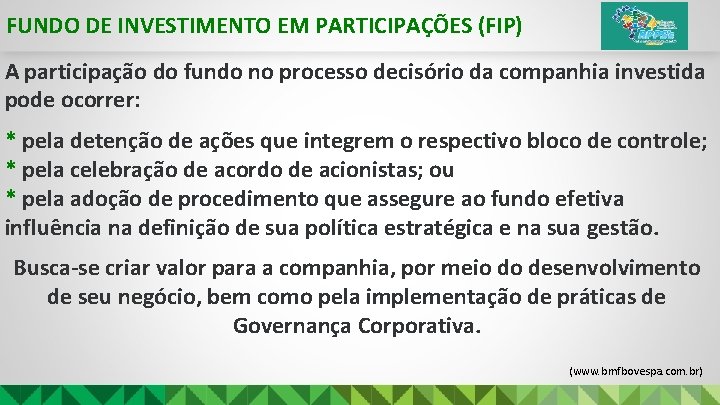 FUNDO DE INVESTIMENTO EM PARTICIPAÇÕES (FIP) A participação do fundo no processo decisório da