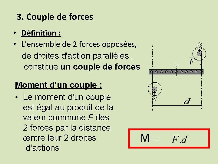 3. Couple de forces O 3 Moment d'un couple : • Le moment d'un