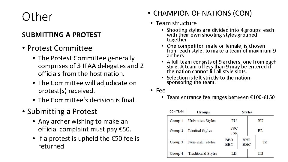 Other SUBMITTING A PROTEST • Protest Committee • CHAMPION OF NATIONS (CON) • Team