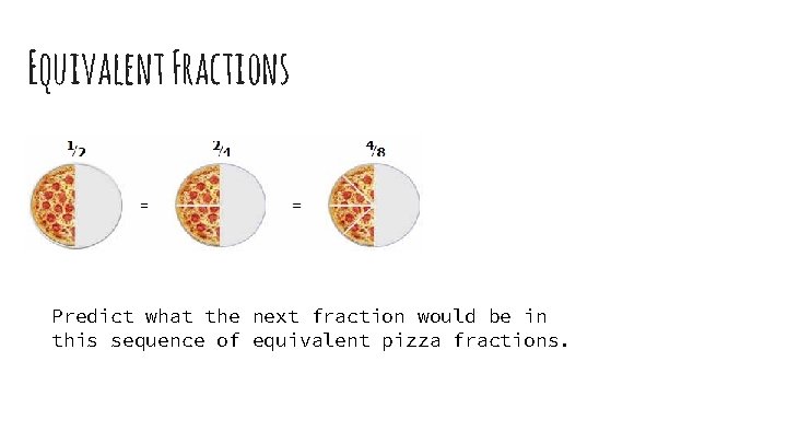 Equivalent Fractions Predict what the next fraction would be in this sequence of equivalent