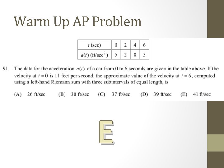 Warm Up AP Problem E 