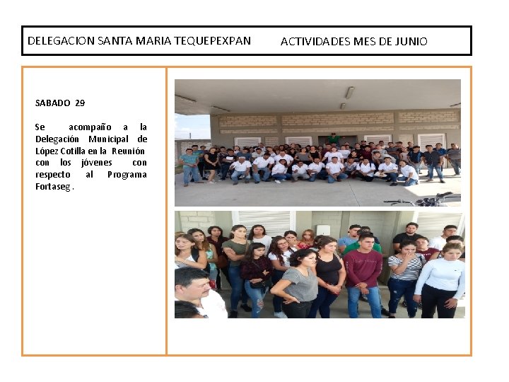 DELEGACION SANTA MARIA TEQUEPEXPAN ACTIVIDADES MES DE JUNIO SABADO 29 Se acompaño a la