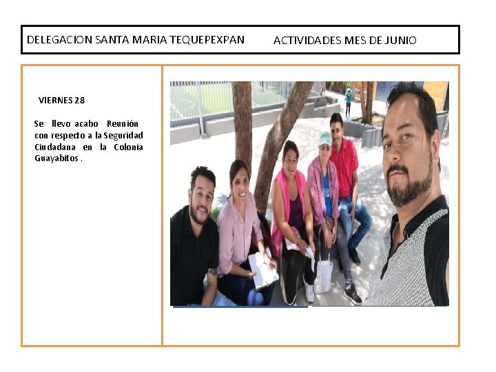 DELEGACION SANTA MARIA TEQUEPEXPAN ACTIVIDADES MES DE JUNIO VIERNES 28 Se llevo acabo Reunión