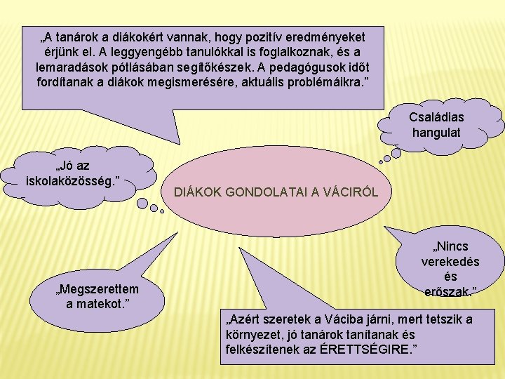 „A tanárok a diákokért vannak, hogy pozitív eredményeket érjünk el. A leggyengébb tanulókkal is