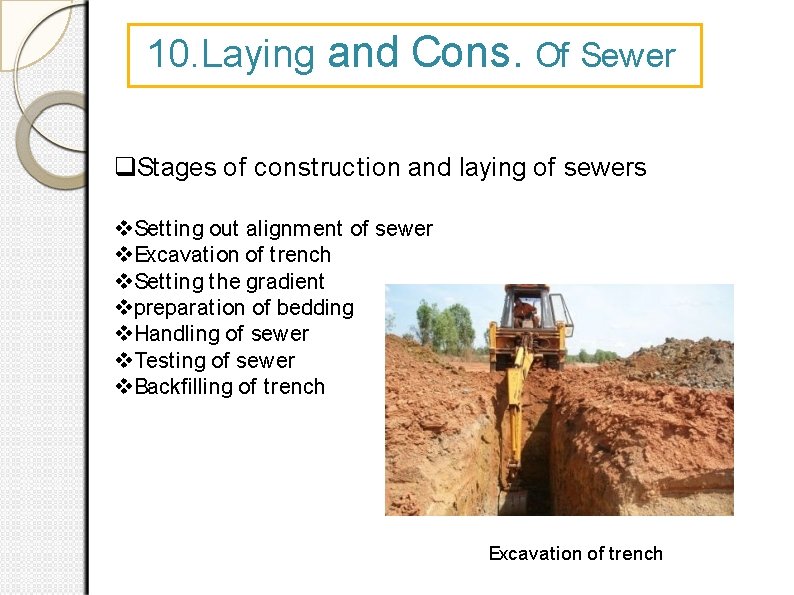 10. Laying and Cons. Of Sewer Stages of construction and laying of sewers Setting