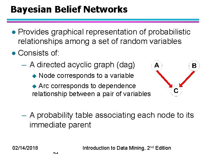 Bayesian Belief Networks Provides graphical representation of probabilistic relationships among a set of random
