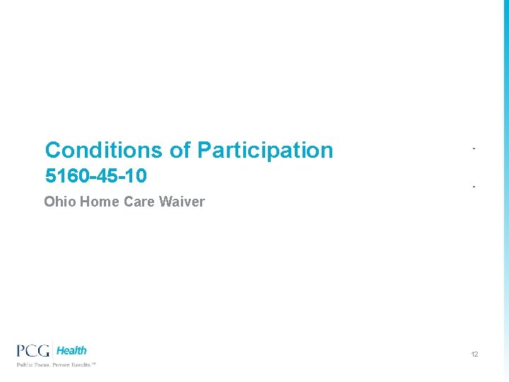 Conditions of Participation 5160 -45 -10 Ohio Home Care Waiver 12 