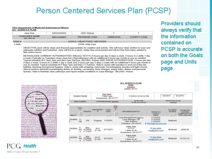 Person Centered Services Plan (PCSP) Providers should always verify that the information contained on