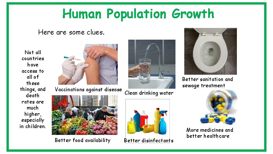 Human Population Growth Here are some clues. Not all countries have access to all