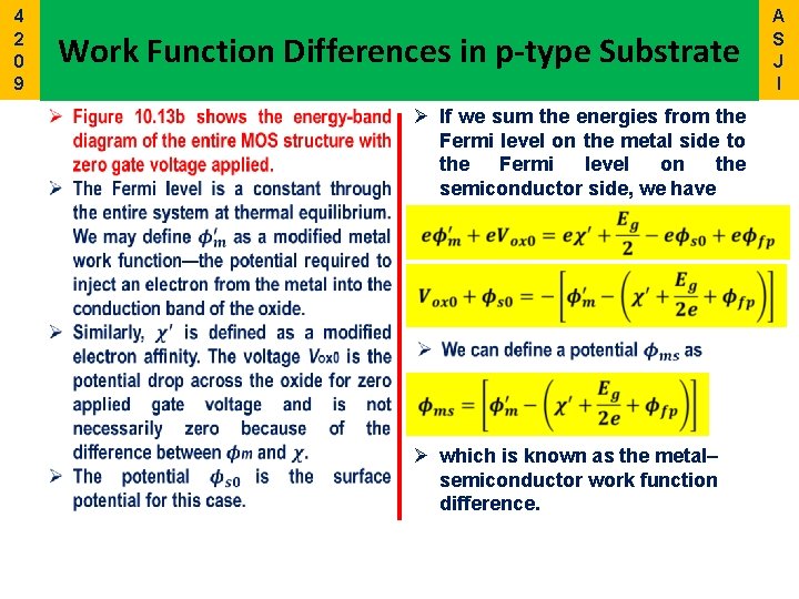 4 2 0 9 Work Function Differences in p-type Substrate Ø If we sum