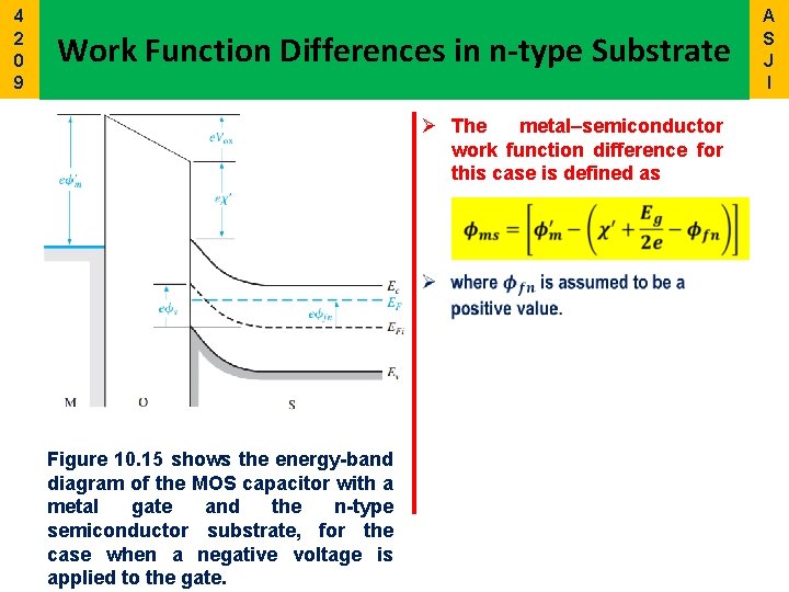 4 2 0 9 Work Function Differences in n-type Substrate Ø The metal–semiconductor work
