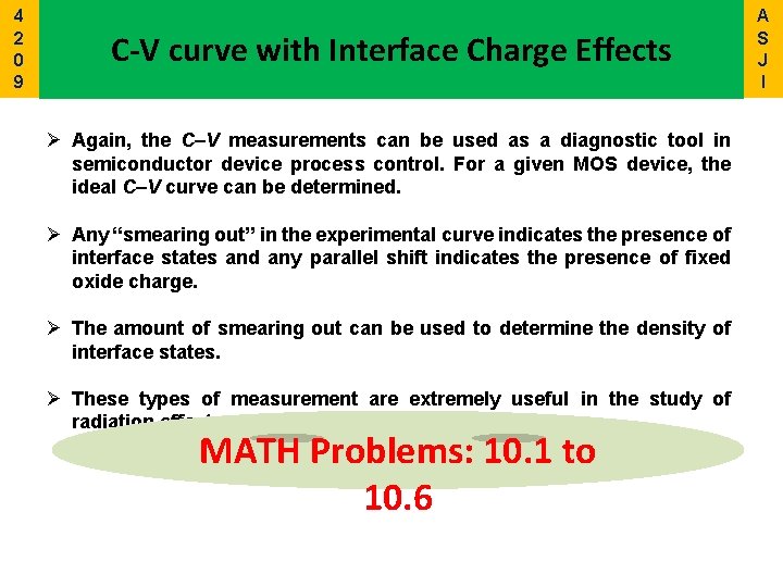 4 2 0 9 C-V curve with Interface Charge Effects Ø Again, the C–V