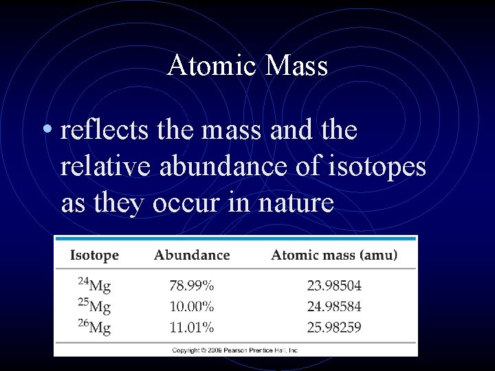Atomic Mass • reflects the mass and the relative abundance of isotopes as they Atomic Mass • reflects the mass and the relative abundance of isotopes as they