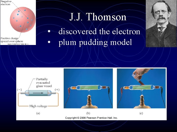 J. J. Thomson • discovered the electron • plum pudding model J. J. Thomson • discovered the electron • plum pudding model
