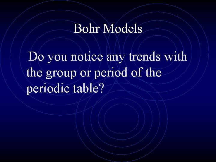 Bohr Models Do you notice any trends with the group or period of the Bohr Models Do you notice any trends with the group or period of the
