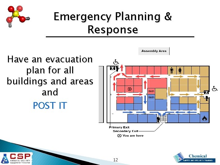Emergency Planning & Response Have an evacuation plan for all buildings and areas and