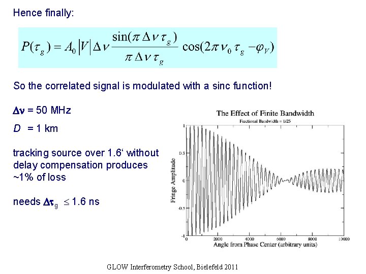 Hence finally: So the correlated signal is modulated with a sinc function! = 50