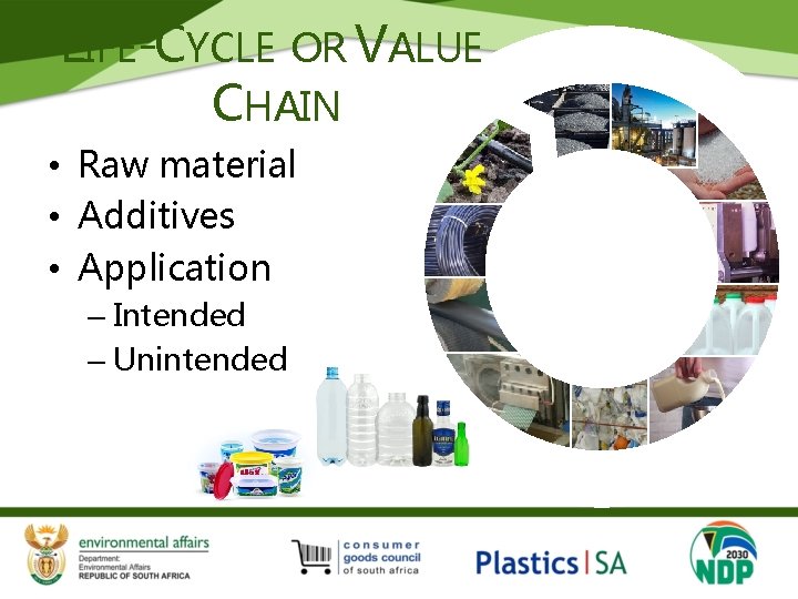 LIFE-CYCLE OR VALUE CHAIN • Raw material • Additives • Application – Intended –