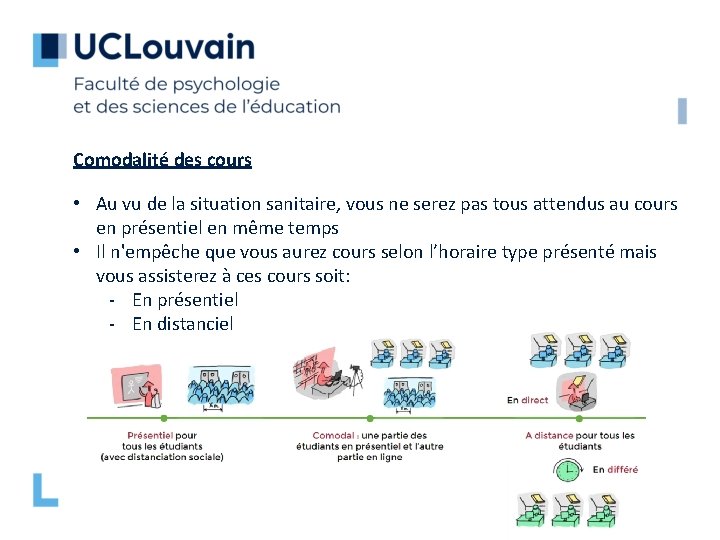 Comodalité des cours • Au vu de la situation sanitaire, vous ne serez pas