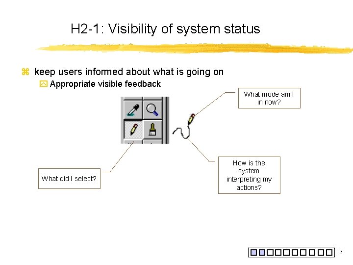 H 2 -1: Visibility of system status z keep users informed about what is