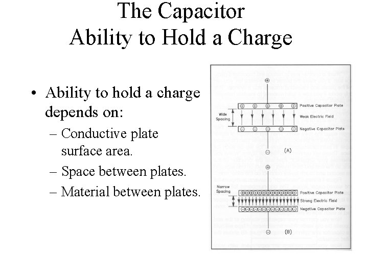 The Capacitor Ability to Hold a Charge • Ability to hold a charge depends