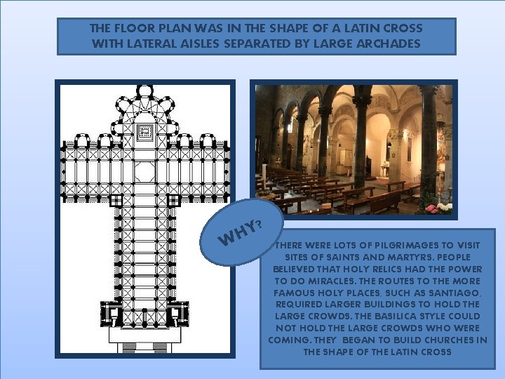 THE FLOOR PLAN WAS IN THE SHAPE OF A LATIN CROSS WITH LATERAL AISLES