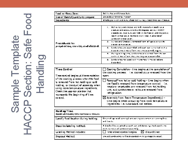 Sample Template HACCP Section: Safe Food Handling 