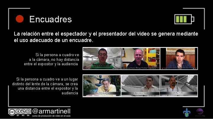 Encuadres La relación entre el espectador y el presentador del video se genera mediante
