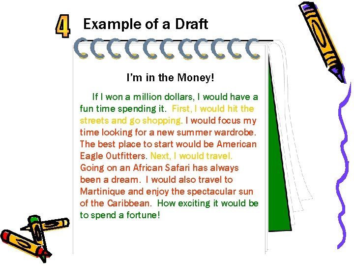 Example of a Draft I’m in the Money! If I won a million dollars,