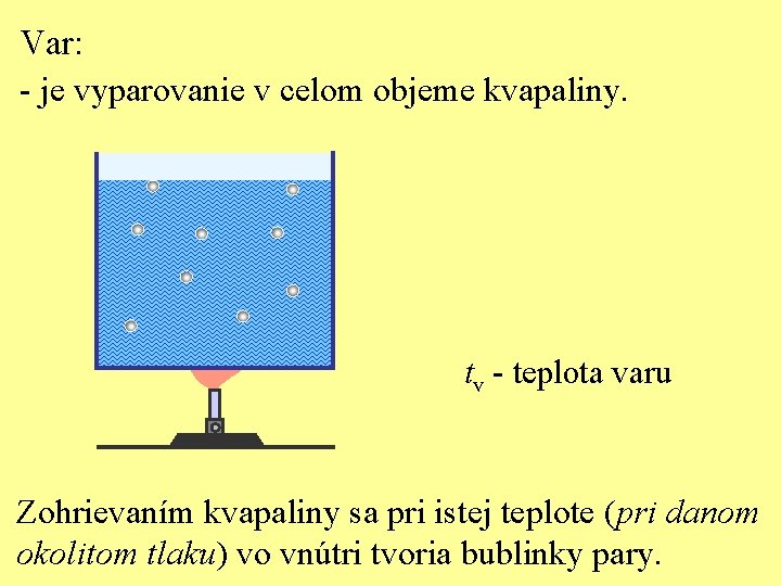 Var: - je vyparovanie v celom objeme kvapaliny. tv - teplota varu Zohrievaním kvapaliny