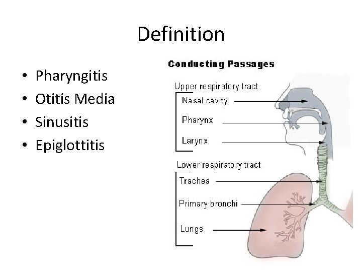 Definition • • Pharyngitis Otitis Media Sinusitis Epiglottitis 
