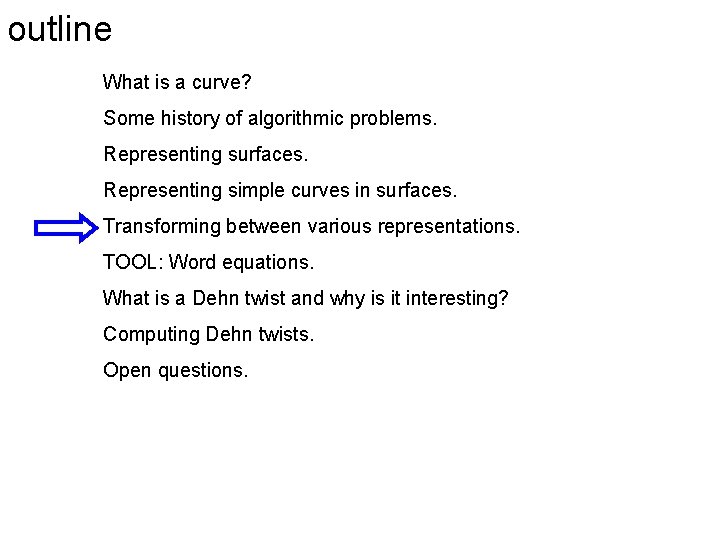 outline What is a curve? Some history of algorithmic problems. Representing surfaces. Representing simple
