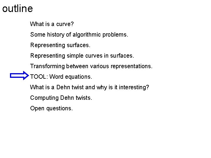 outline What is a curve? Some history of algorithmic problems. Representing surfaces. Representing simple