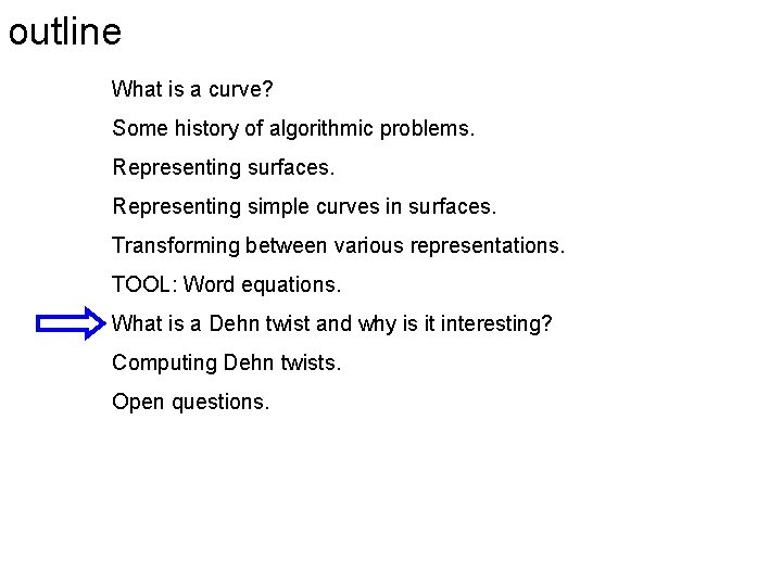 outline What is a curve? Some history of algorithmic problems. Representing surfaces. Representing simple