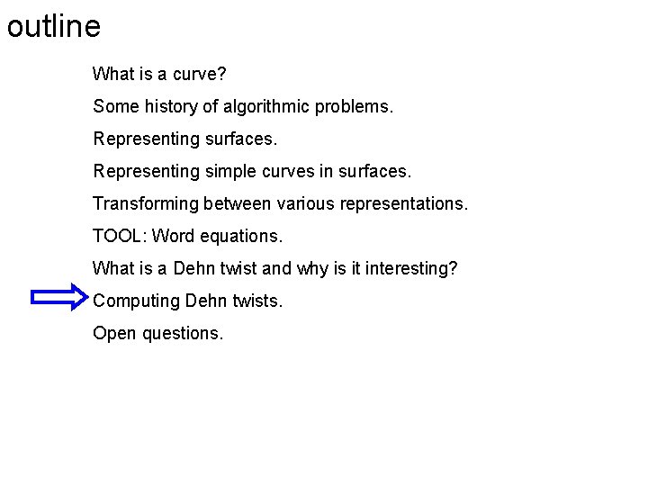outline What is a curve? Some history of algorithmic problems. Representing surfaces. Representing simple
