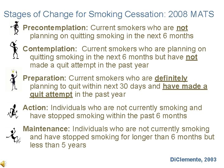 Stages of Change for Smoking Cessation: 2008 MATS Precontemplation: Current smokers who are not