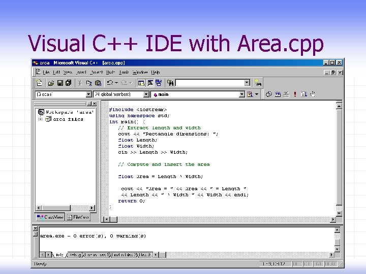 Visual C++ IDE with Area. cpp 