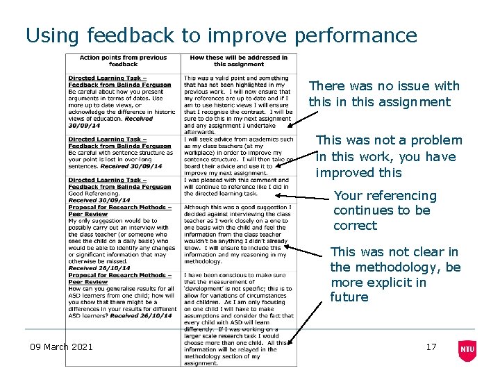 Using feedback to improve performance There was no issue with this in this assignment